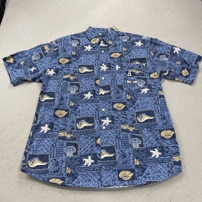 VINTAGE Disney Shirt Mens Large Blue Sea Shell Mickey Mouse Cruise Hawaiian 90s