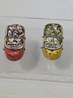 PAIR Vintage J. Chein Tin Roller Coaster Cars - Red & Yellow - GREAT ROLLERS!