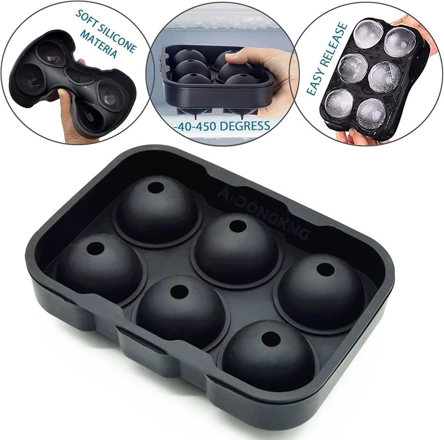 Black Silicone Ice Mold Maker Kit Large Ice Cube Tray for Cocktails & Bourbon - Image 2 of 4