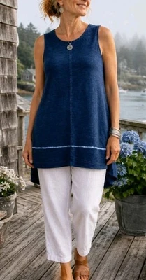 J Jill Pure Jill Indigo Sleeveless Tunic Top XL Tall Layered Back Cotton Coastal - Image 1 of 4
