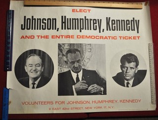 1964 New York LBJ Johnson Political Campaign Paper Poster Humphrey RFK Kennedy