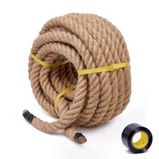 Rope 1-1/4 Inch 50 Feet, Heavy Duty Rope, Twisted Manila Hemp, Natural Jute f...
