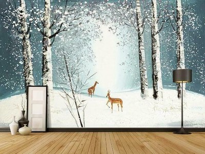 3D Winter Forest Deer Wallpaper Wall Mural Removable Self-adhesive Sticker 342
