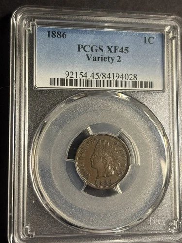 1886 Type 2 Indian Head Cent Penny PCGS XF45