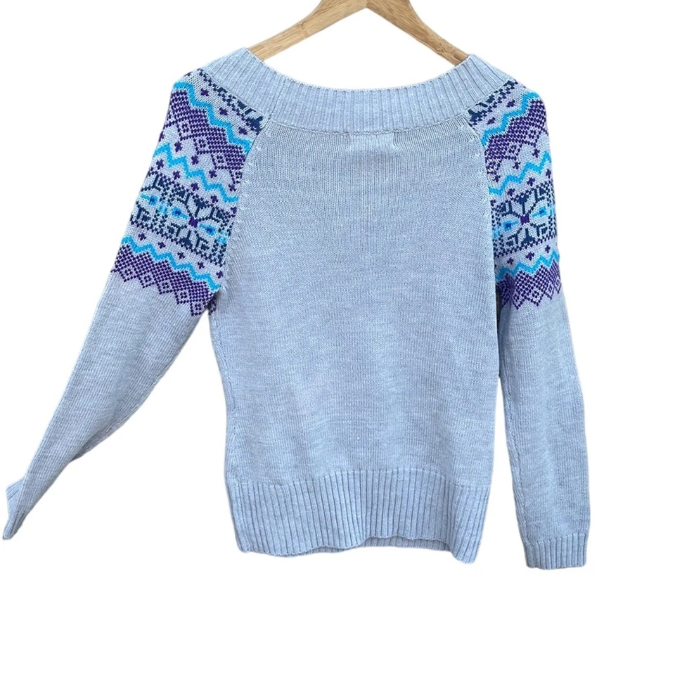 OP Gray Purple Blue fair isle print pullover sweater juniors girls size 11-13 - Image 2 of 4
