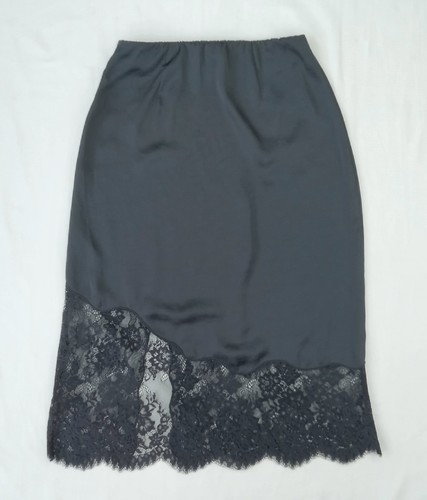 size 2 Aritzia Wilfred Black Sonnet Satin Lace Slip Skirt Elastic Waist Side-Zip - Picture 18 of 24
