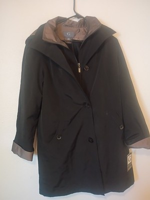 New Woman s Gallery Water Resistant Hooded Lined Rain Jacket Coat Black 