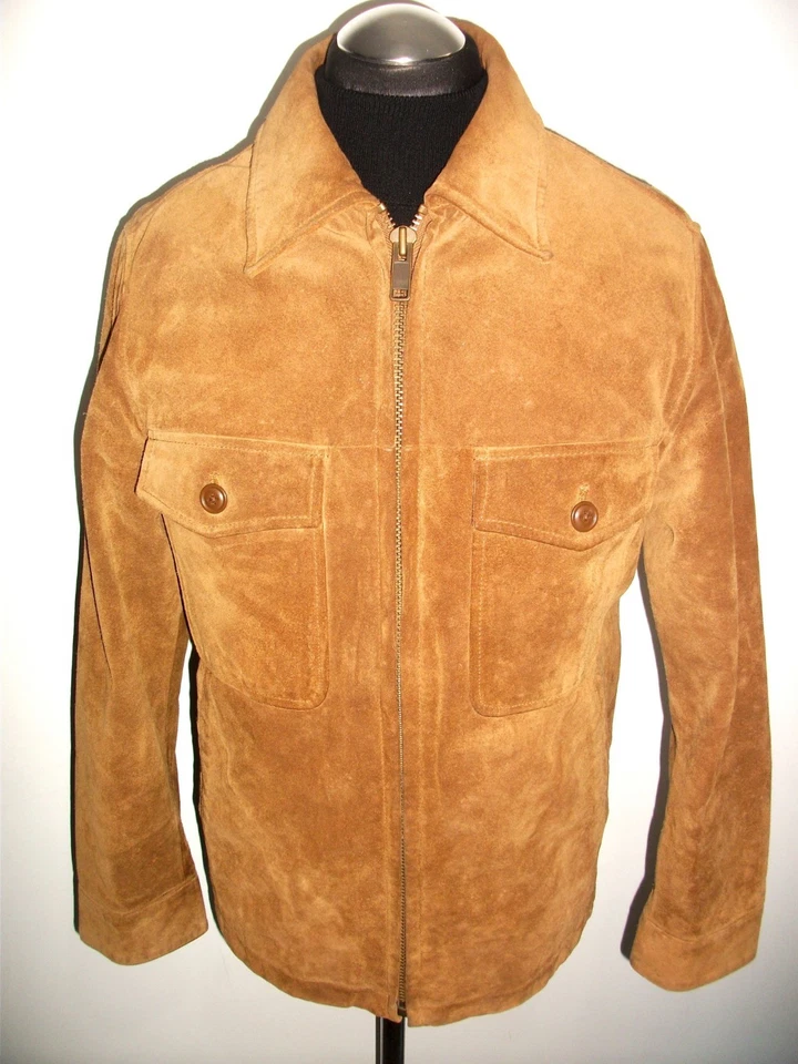 LEATHER SUEDE SHERPA Fleeced COUNTRY WESTERN JACKET COAT TRUCKER BOMBER Biker S - Image 2 of 4