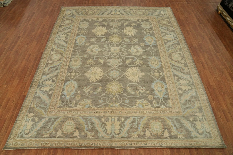 Transitional Oushak Turkish Rug 10x12 Ft Hand-Knotted Vegetable Dye Wool Carpet - Image 2 of 4