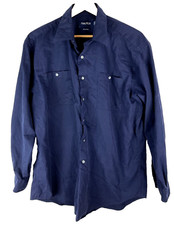 Nautica Men Long Sleeve Dress Shirt 100 Cotton Dark Blue 17 34/35 Soft Flannel