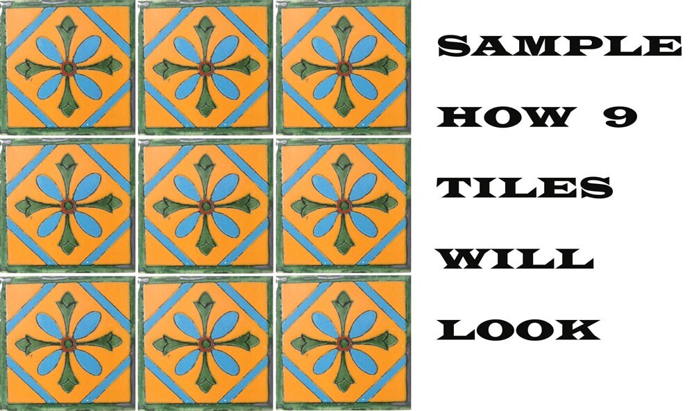 C012) MEXICAN TILES CERAMIC HAND MADE SPANISH INFLUENCE TALAVERA