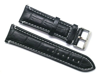 24mm Replacement Black Leather Croco Embossed Watch Strap  display picture 1