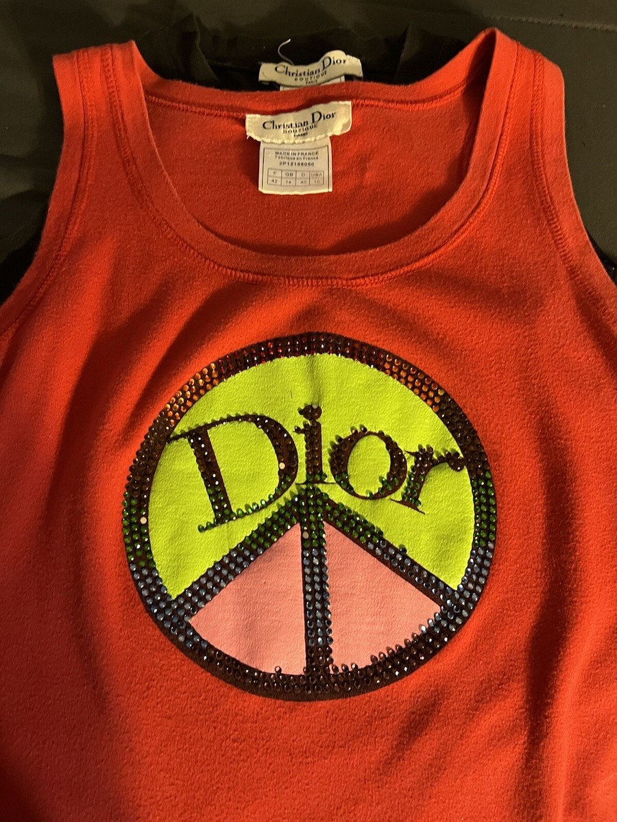 Christian Dior Vintage Rhinestone PEACE Sign Tank 100 Percent