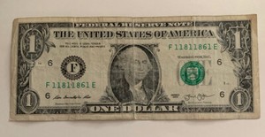 Fancy Serial Number #11811861 One Dollar Bill Trinary RARE Serial Number!