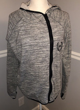 PINK Victoria s Secret Jacket Womens Size M Gray Athletic Raglan Pockets Zipper