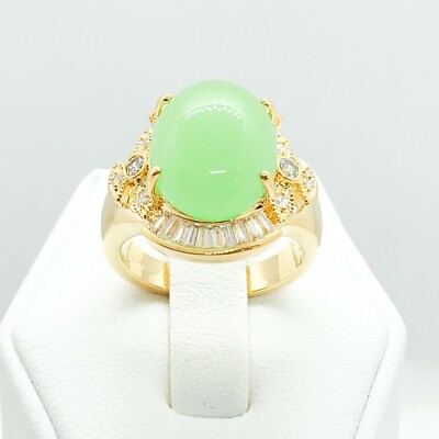 R3698 Women Fashion White Yellow Gold Plated Jade Cocktail Ring Anniversary Gift