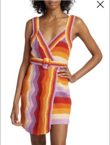 Farm Rio Striped Crochet Dress Mini Sz Small Colorful Beach Vacation Casual Boho
