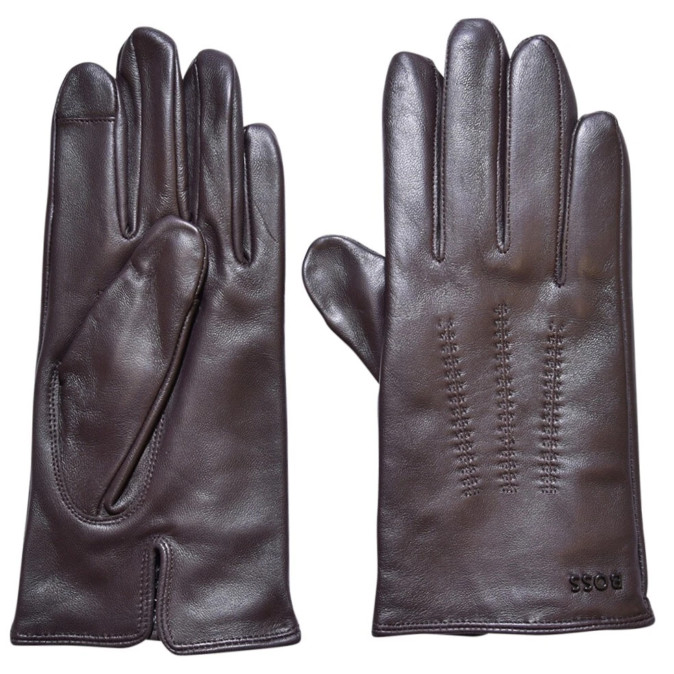 BOSS - Gants En Cuir Grainé Avec Doublure Intégrale Et Logo Gravé Au
