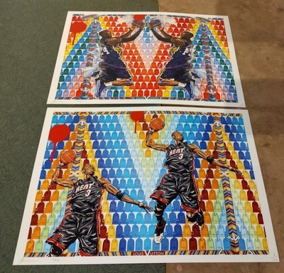 2x DEATH NYC ltd ed NBA basketball   art print 45x32cm Kobe Bryant Dwyane Wade