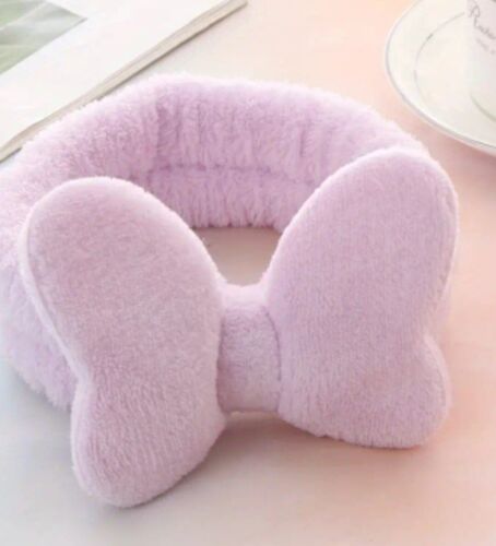 Spa Headband Bow SO SOFT! Hair Band Stretchy For Washing Face Skin Soft Purple