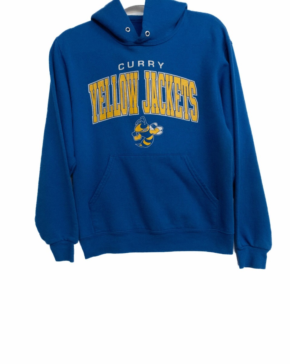 Jerzees Blue Hoodie Graphic Curry Yellow Jackets Pocket Pullover