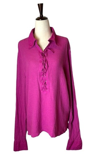 J Lindeberg Shirt Women XL Pink Textured Cotton Collared Lace Up Front Top