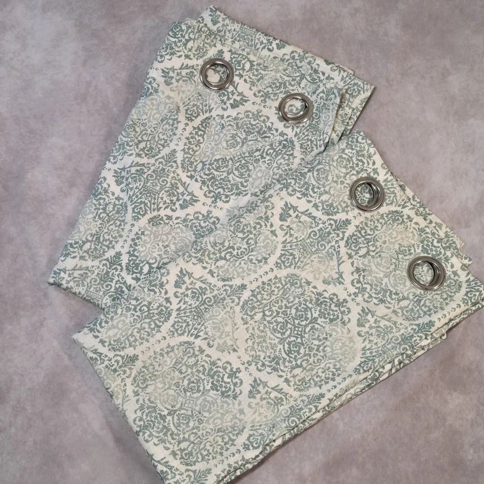 Par Paneles Cortinas 83x52 Ojal Azul Verde Marfil Filtro Luz Foto 2 de 4