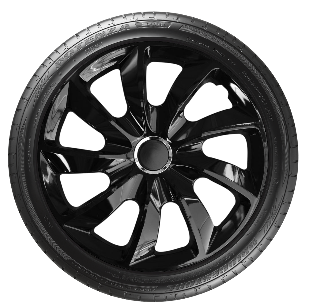 16 Inch Wheel Trim Set Gloss Black Set of 4 Univers Hub Caps Covers