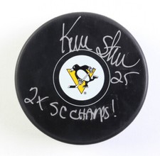 Kevin Stevens Signed Penguins Logo Hockey Puck Inscribed 