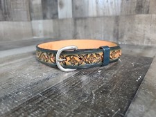 Green Flowers Brown Leather Belt Hand Tooled Size 22" Silver Buckle Removable