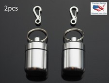 2 PCS Waterproof 1" Wide Pill Container Capsule Bottle Keychain  Clip - Silver
