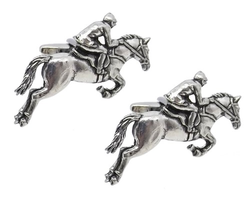 English Silver Pewter Eventing ShowJumping Hunting Showing Gift CUFFLINKS DIRECT - Picture 1 of 9