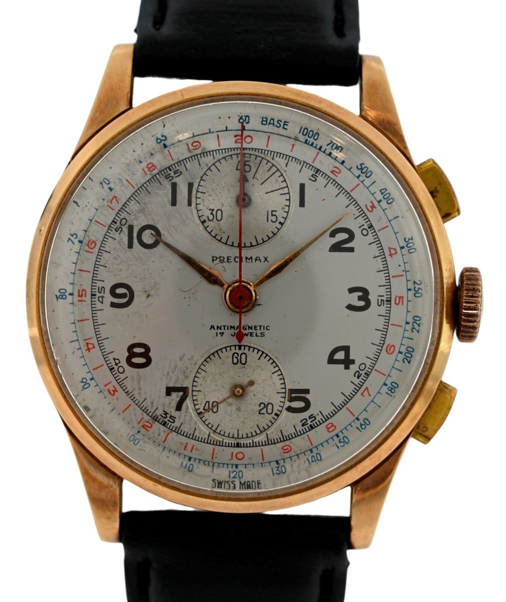 Vintage Precimax 37.5mm Men's Venus 170 Chronograph 18k Rose Gold