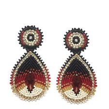 Handmade Glass Seed Beaded Teardrop Earrings Brown Cream Post 