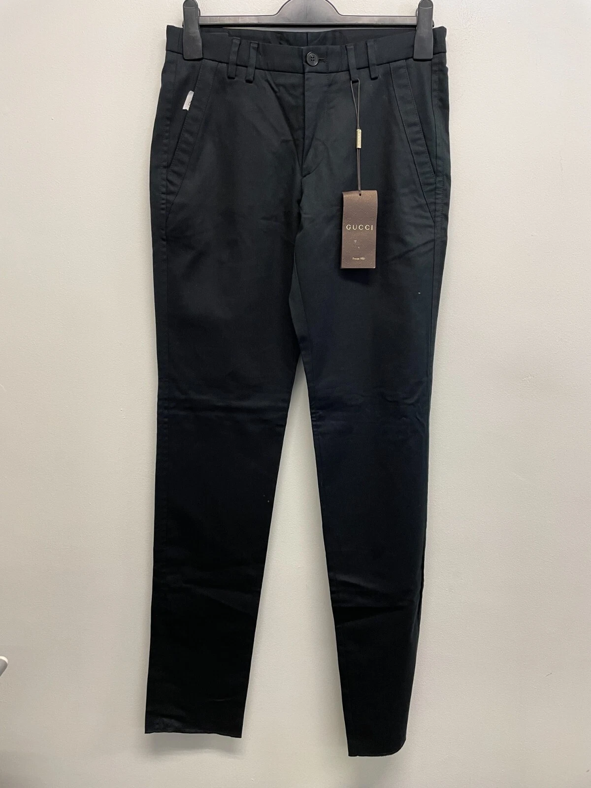 PANTALON CHINO SKINNY GUCCI PUR COTON NOIR W34 L36 sans ourlet BNWT 9155