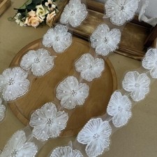 3 Colors 3D Beaded Flower Trim Pearl Beads Lace Flower for Gown Belts Sewing