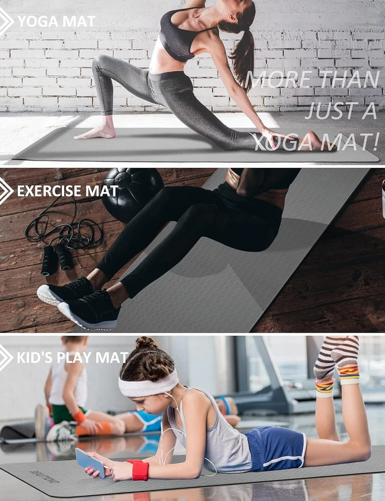 Eco-Friendly Extra Thick Yoga Mat with Carrying Strap – 1/3" or 1/4" Double-Sided Non-Slip Surface for Superior Comfort and Stability During Yoga, Pilates, or Meditation Sessions