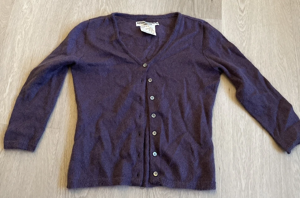Katharine Hamnett London Mohair Cropped Cardigan Sweater Purple Medium
