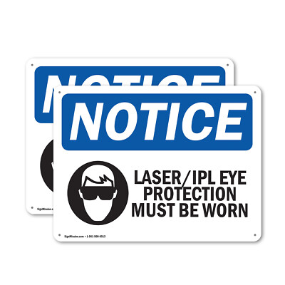 (2 Pack) Laser Ipl Eye Protection Must Be Worn OSHA Notice Sign Decal Metal