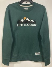 LIFE IS GOOD Crew Neck Sweatshirt Men size SMALL Mountain Scene Green Pullover