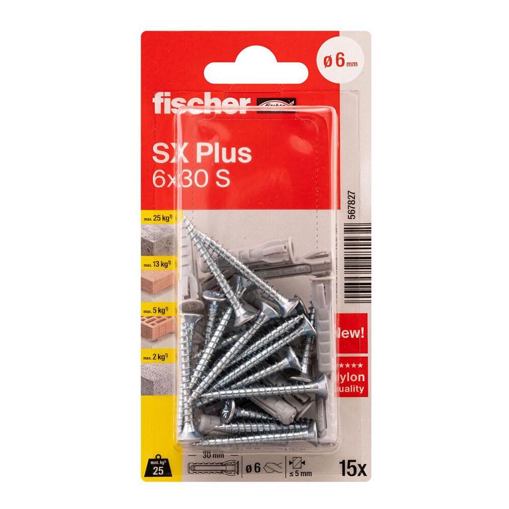 Wall Plugs And Screws Fischer Wall Plugs And Screws 15 Units (6 X 3... NUOVO