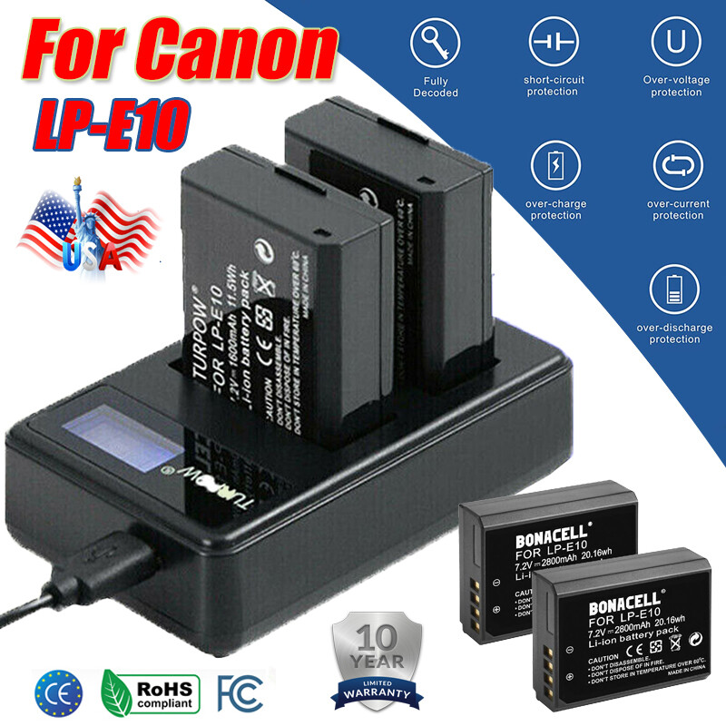 2× 2800mAh LPE10 Battery + USB LCD Dual Charger For Canon LCE10 & EOS
