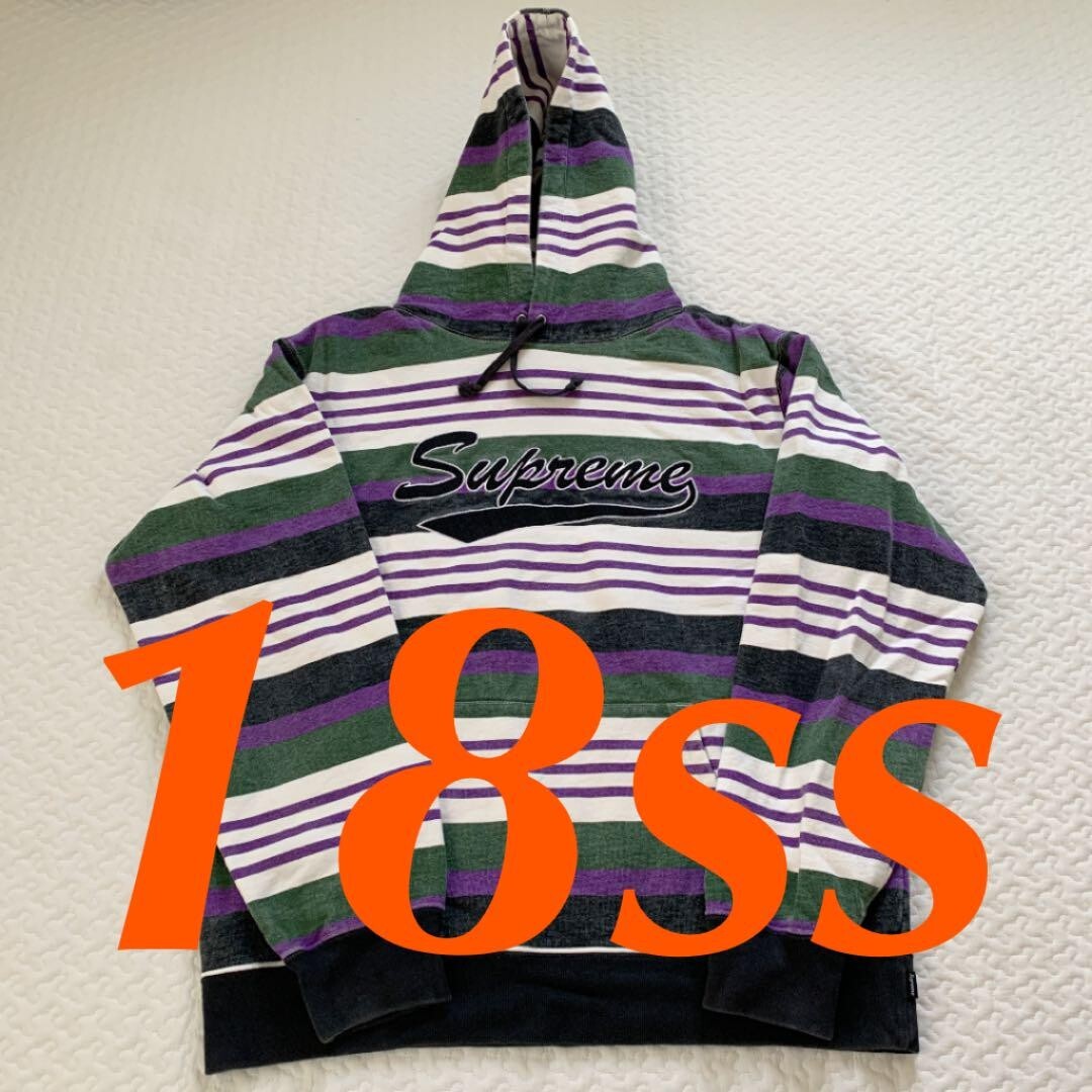 Supreme Striped Hooded Sweatshirt 18SS Hoodie Purple Green Supreme Striped Hooded Sweatshirt 18SS Hoodie Purple Green