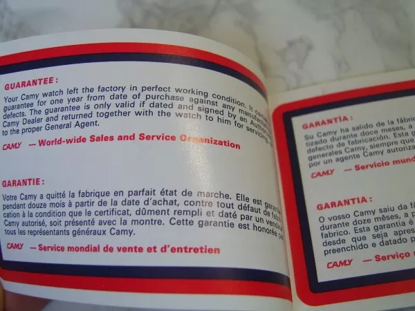 1970'S CAMY INTERNATIONAL GUARANTEE WARRANTY BOOKLET, UNFILLED