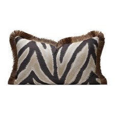 Aibu Home Luxury Zebra Lumbar Pillow Cover Brown Tassel Trim Zebra Pattern
