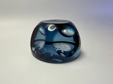 Royal Doulton Blue Window Crystal Ships Wheel Paperweight