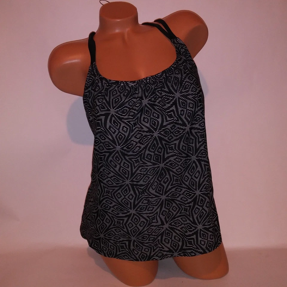 Camiseta Tankini Merona Swim XL Negra Blanca Geo Tank Ligeramente Forrada Inalámbrica Nueva Foto 2 de 4