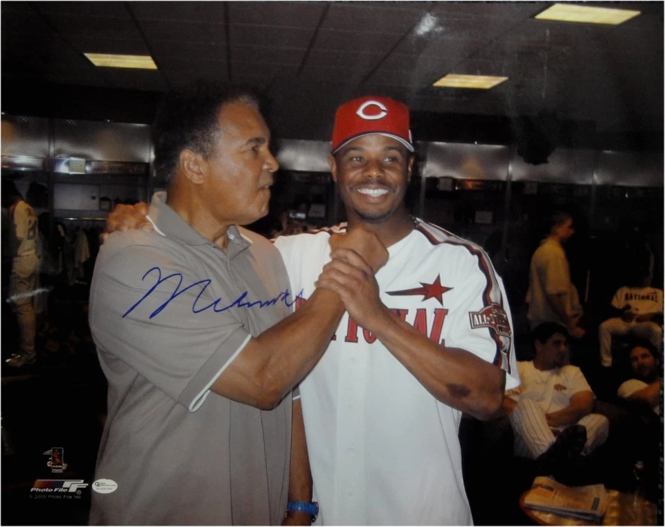 Foto firmada por Muhammad Ali de 16x20 automática con Ken Griffey Jr certificado de autenticidad en línea