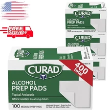 Alcohol Prep Pads (Pack of 4 Boxes) 400 Pieces of Medium Isopropyl Alcohol Wipes