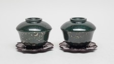 Chinese Archaic Jades--00 Shang/A pair of spinach Jade cups with lids (No Stand)